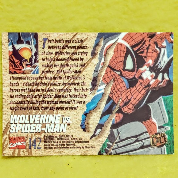 94 Fleer Ultra #141 Wolverine vs Spiderman X-Men Card - Picture 3 of 3